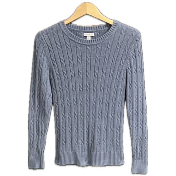 Croft & Barrow Cable Knit Crew Neck Pullover Sweater, Blue, Size S - Picture 1 of 7